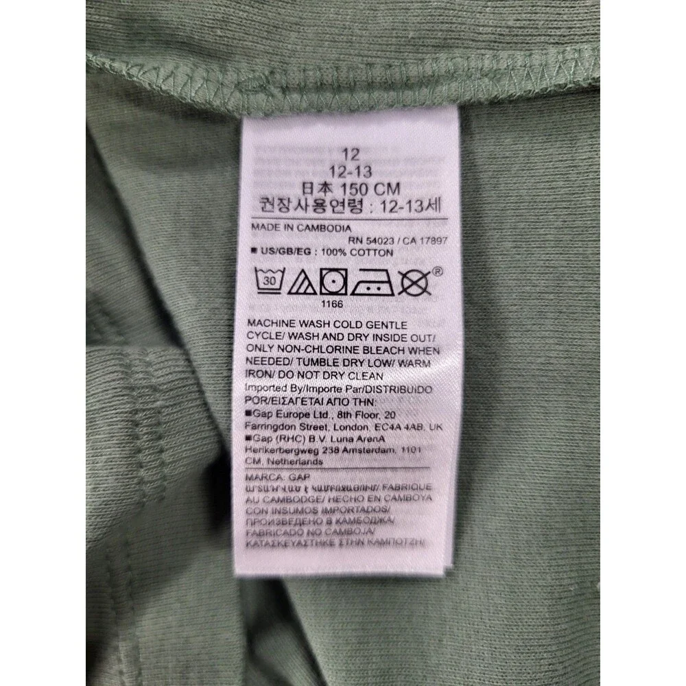 GAP Kids Sleep Boys Henley Long Sleeve Pajama Top Size 12 Organic Cotton Green
